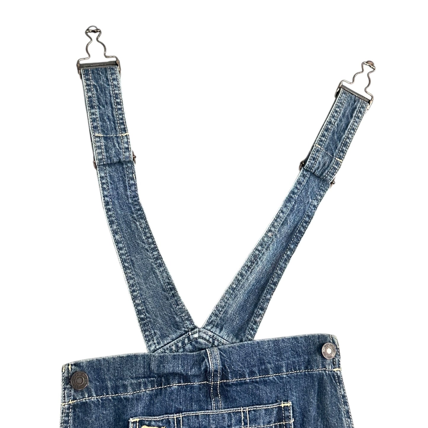 GAP Maternity XL Denim Shortall Medium Wash Overall Jeans Rolled Hem Adjustable