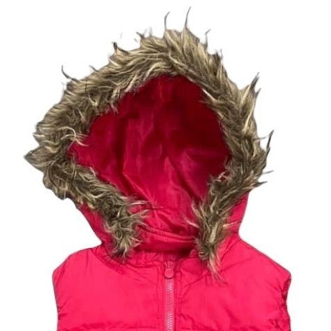 Justice Youth Girls 14 Pink Puffer Vest Faux Fur Lined Full Zip Removable Hoodie