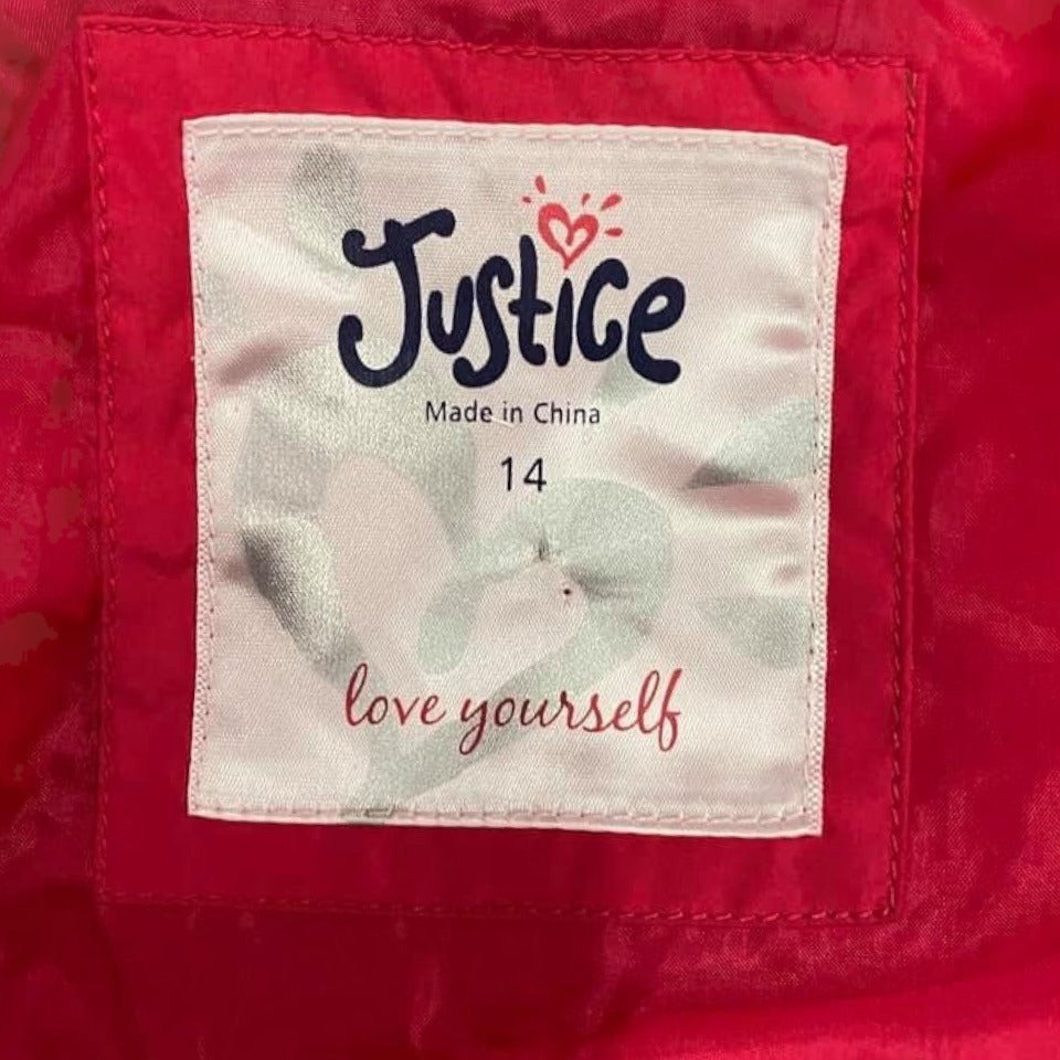 Justice Youth Girls 14 Pink Puffer Vest Faux Fur Lined Full Zip Removable Hoodie