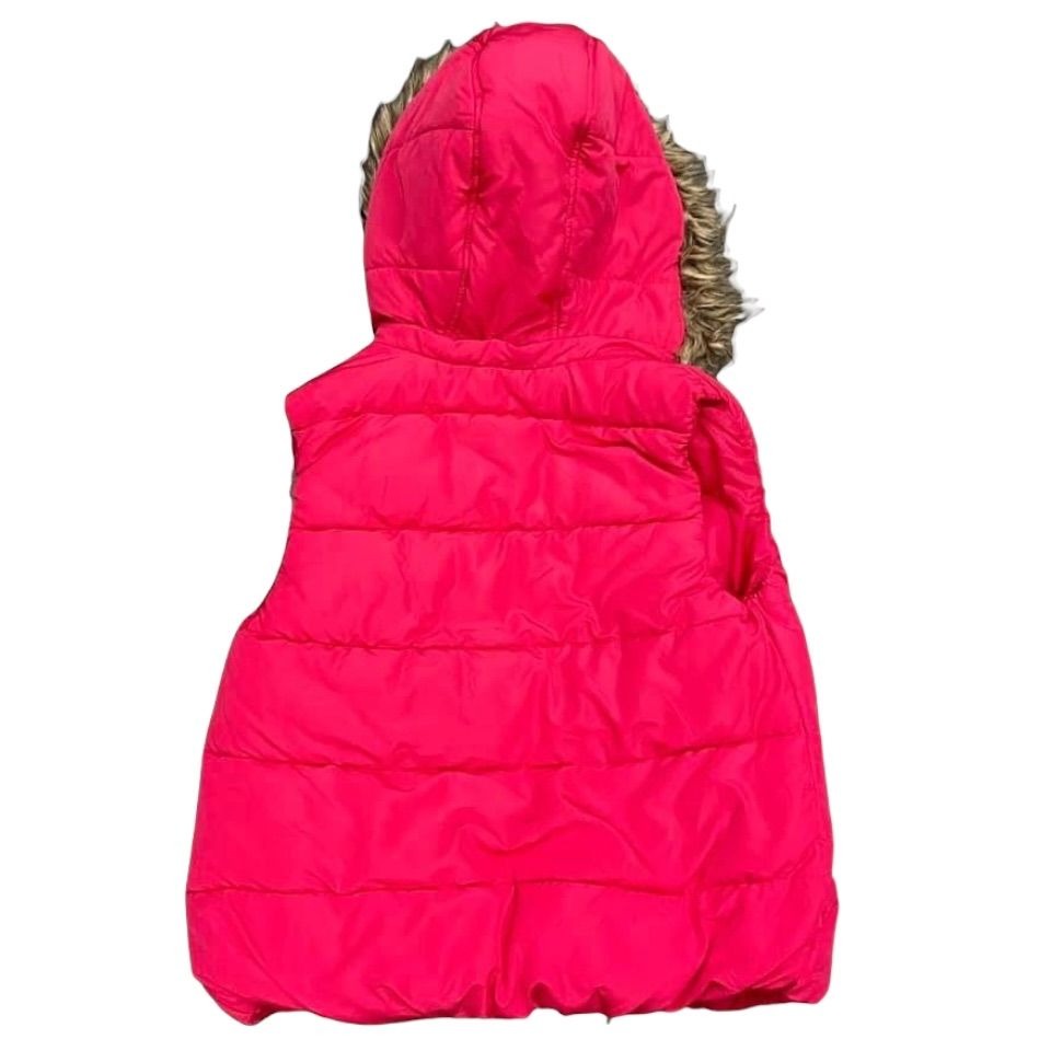 Justice Youth Girls 14 Pink Puffer Vest Faux Fur Lined Full Zip Removable Hoodie