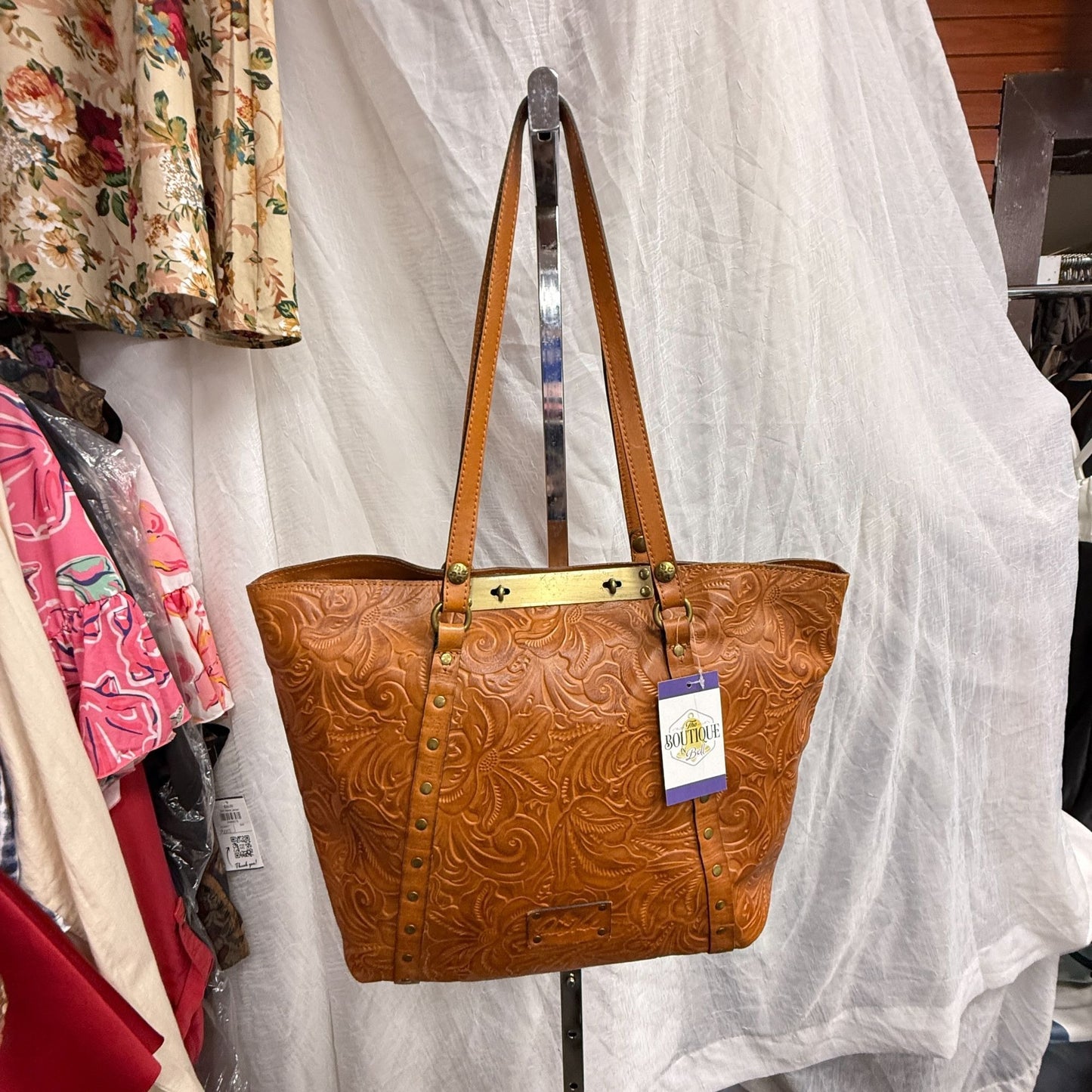 Patricia Nash Benvenuto Tote Shoulder Bag Heritage Tan Tooled Leather