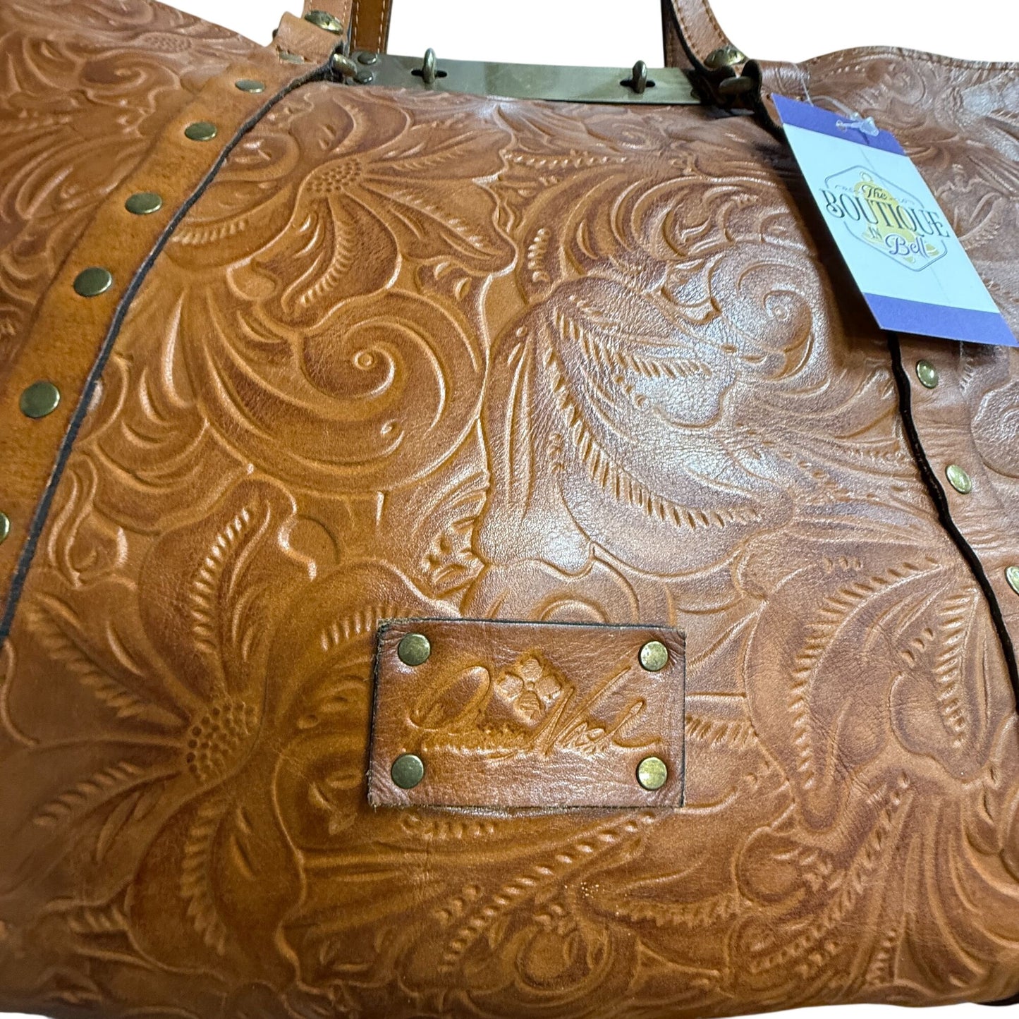 Patricia Nash Benvenuto Tote Shoulder Bag Heritage Tan Tooled Leather