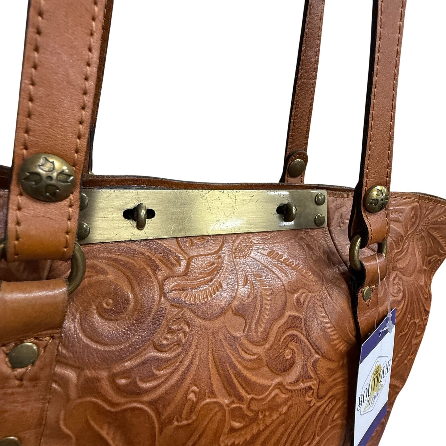 Patricia Nash Benvenuto Tote Shoulder Bag Heritage Tan Tooled Leather