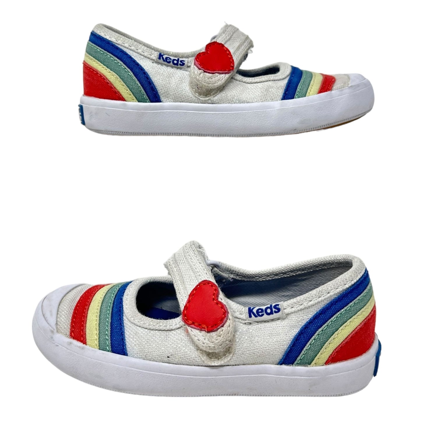 Keds Toddler Girls 6.5M Rainbow Mary Jane Sneakers White Memory Foam Shoes Heart