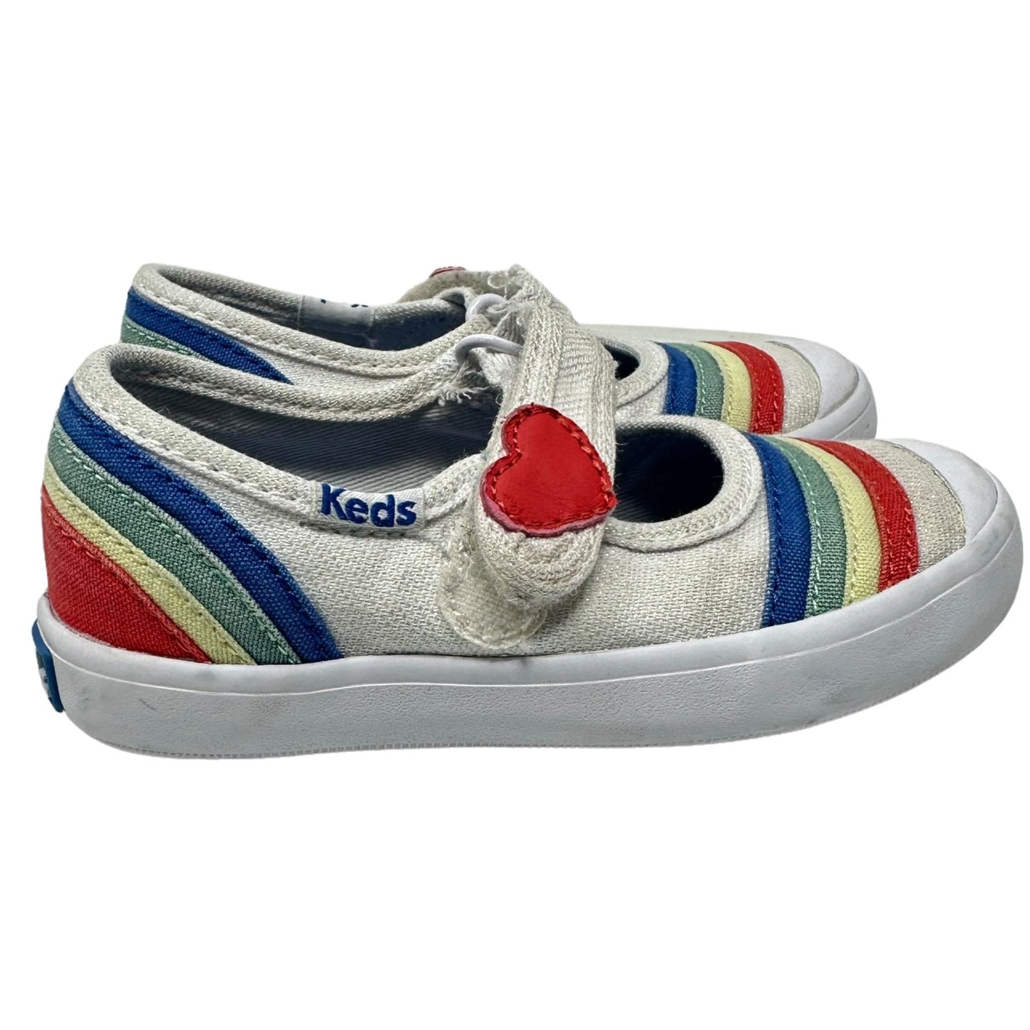 Keds Toddler Girls 6.5M Rainbow Mary Jane Sneakers White Memory Foam Shoes Heart