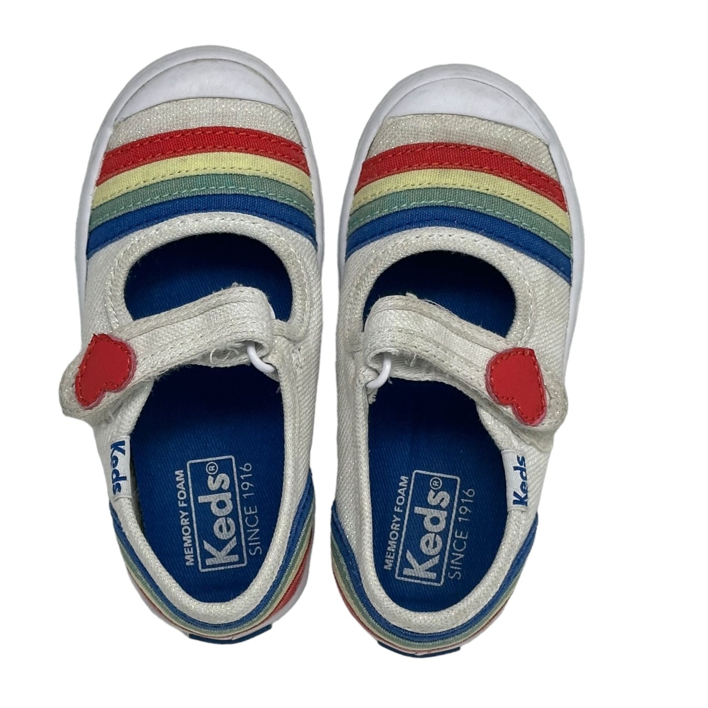 Keds Toddler Girls 6.5M Rainbow Mary Jane Sneakers White Memory Foam Shoes Heart