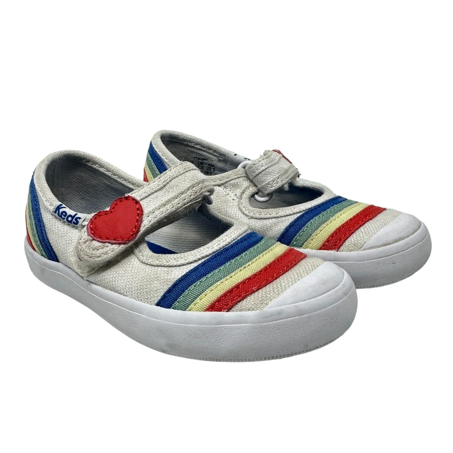 Keds Toddler Girls 6.5M Rainbow Mary Jane Sneakers White Memory Foam Shoes Heart