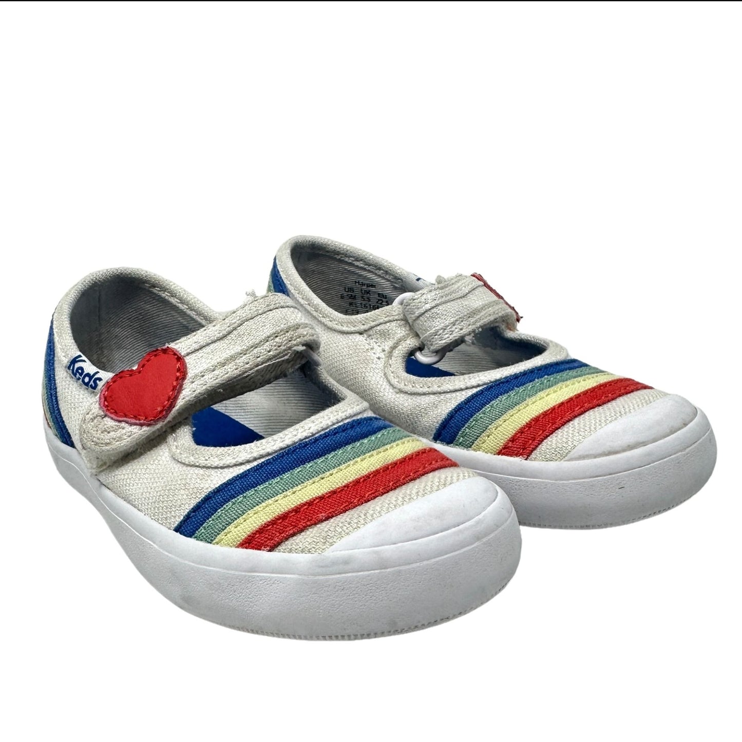 Keds Toddler Girls 6.5M Rainbow Mary Jane Sneakers White Memory Foam Shoes Heart