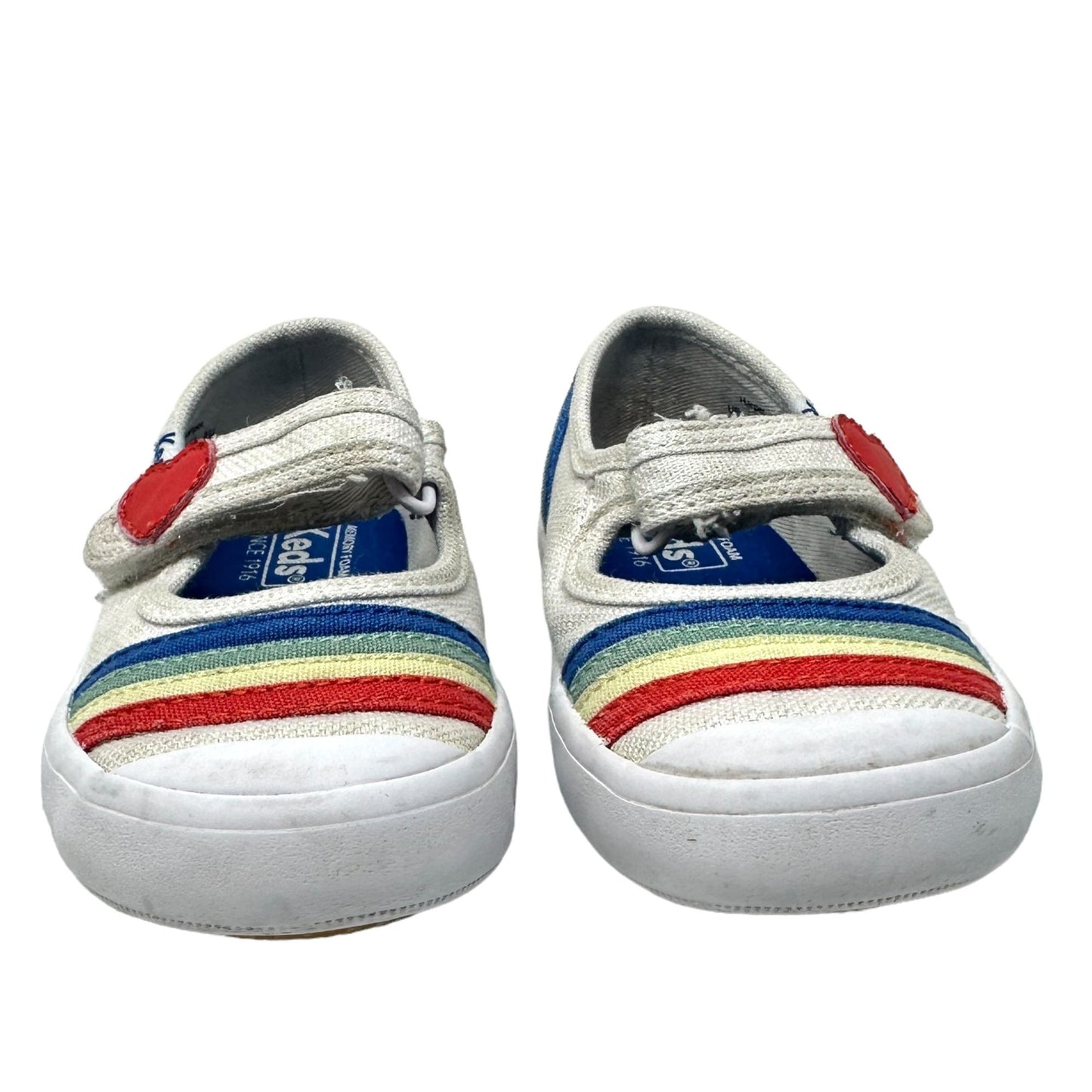 Keds Toddler Girls 6.5M Rainbow Mary Jane Sneakers White Memory Foam Shoes Heart