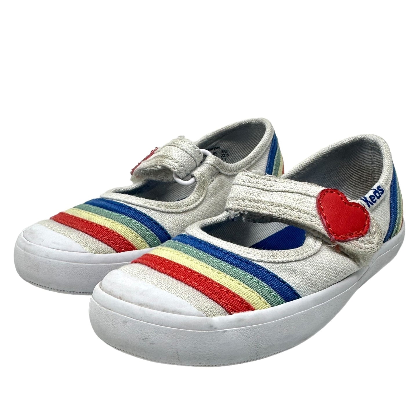 Keds Toddler Girls 6.5M Rainbow Mary Jane Sneakers White Memory Foam Shoes Heart