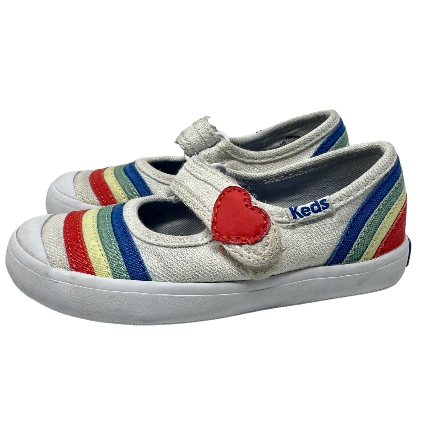 Keds Toddler Girls 6.5M Rainbow Mary Jane Sneakers White Memory Foam Shoes Heart