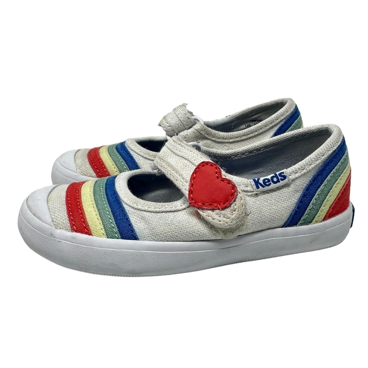 Keds Toddler Girls 6.5M Rainbow Mary Jane Sneakers White Memory Foam Shoes Heart