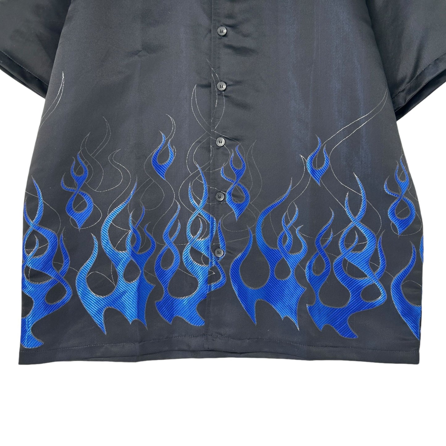 NWT Vintage ODO XL Black Shirt Blue Flames Short Sleeve Button Up Fire 90s y2K