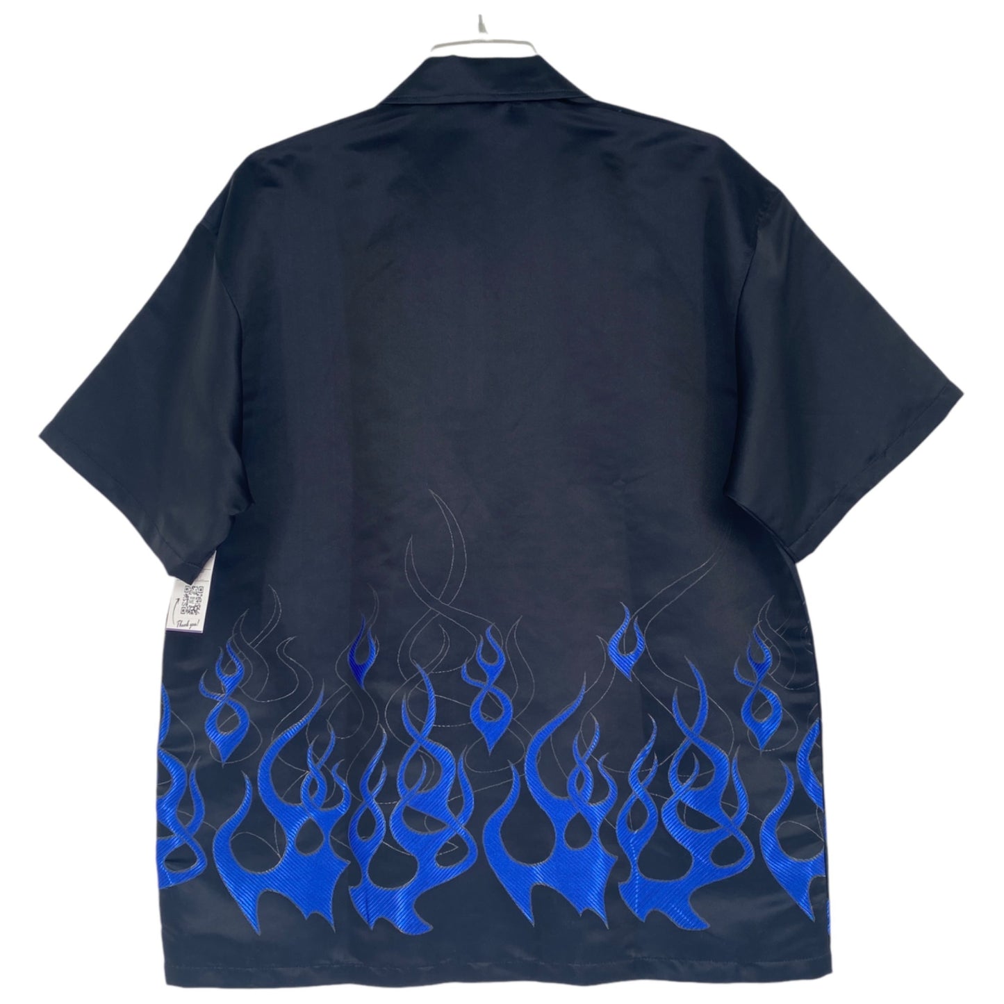 NWT Vintage ODO XL Black Shirt Blue Flames Short Sleeve Button Up Fire 90s y2K