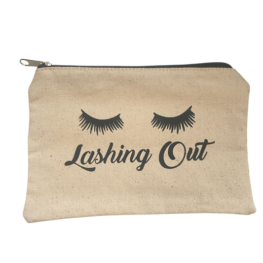 Lashing Out Canvas MakeUp Bag Eyelash Zip Closure Natural Beige Cotton 9x6