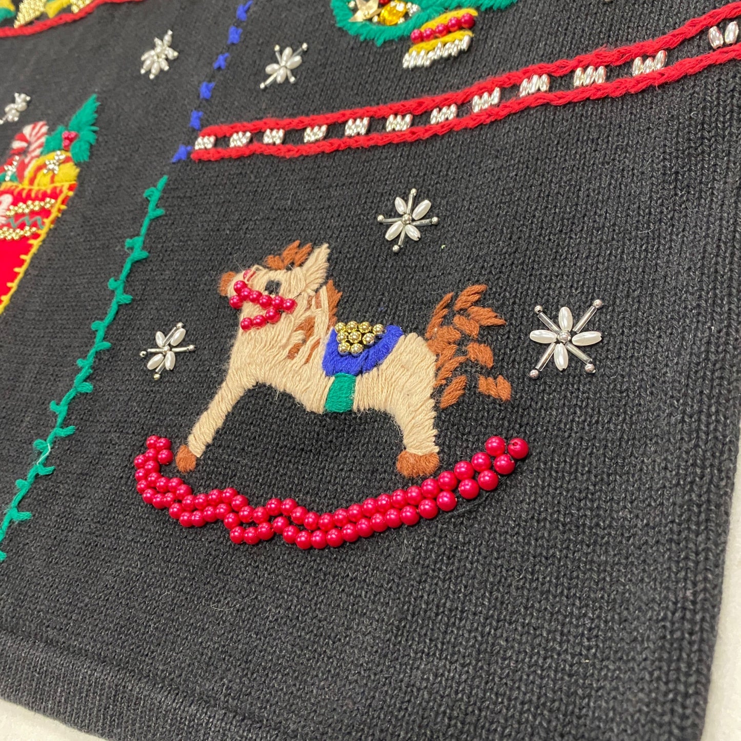 Womens Vtg Christmas Sweater Victoria Jones 3XL Black Holiday Novelty Festive