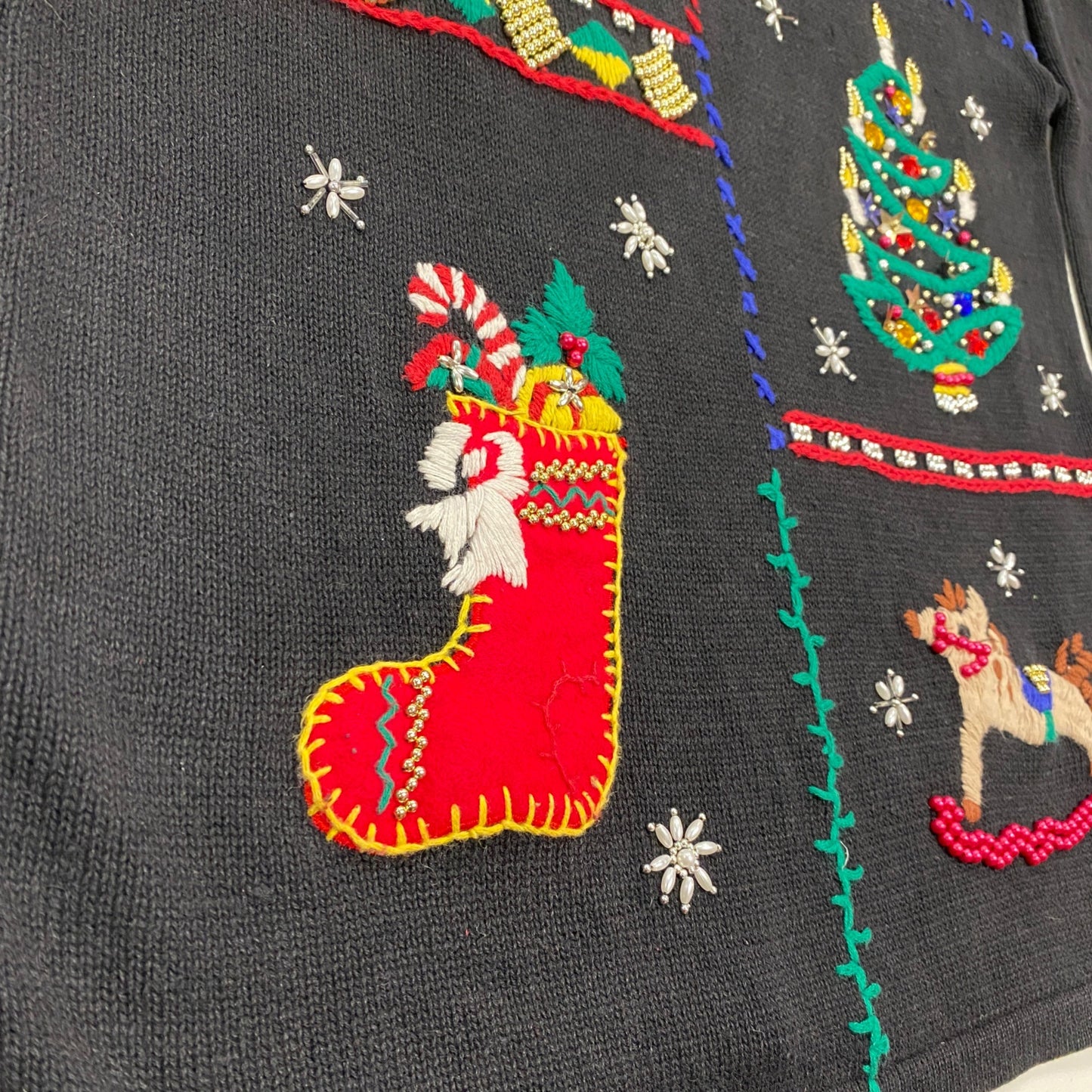 Womens Vtg Christmas Sweater Victoria Jones 3XL Black Holiday Novelty Festive