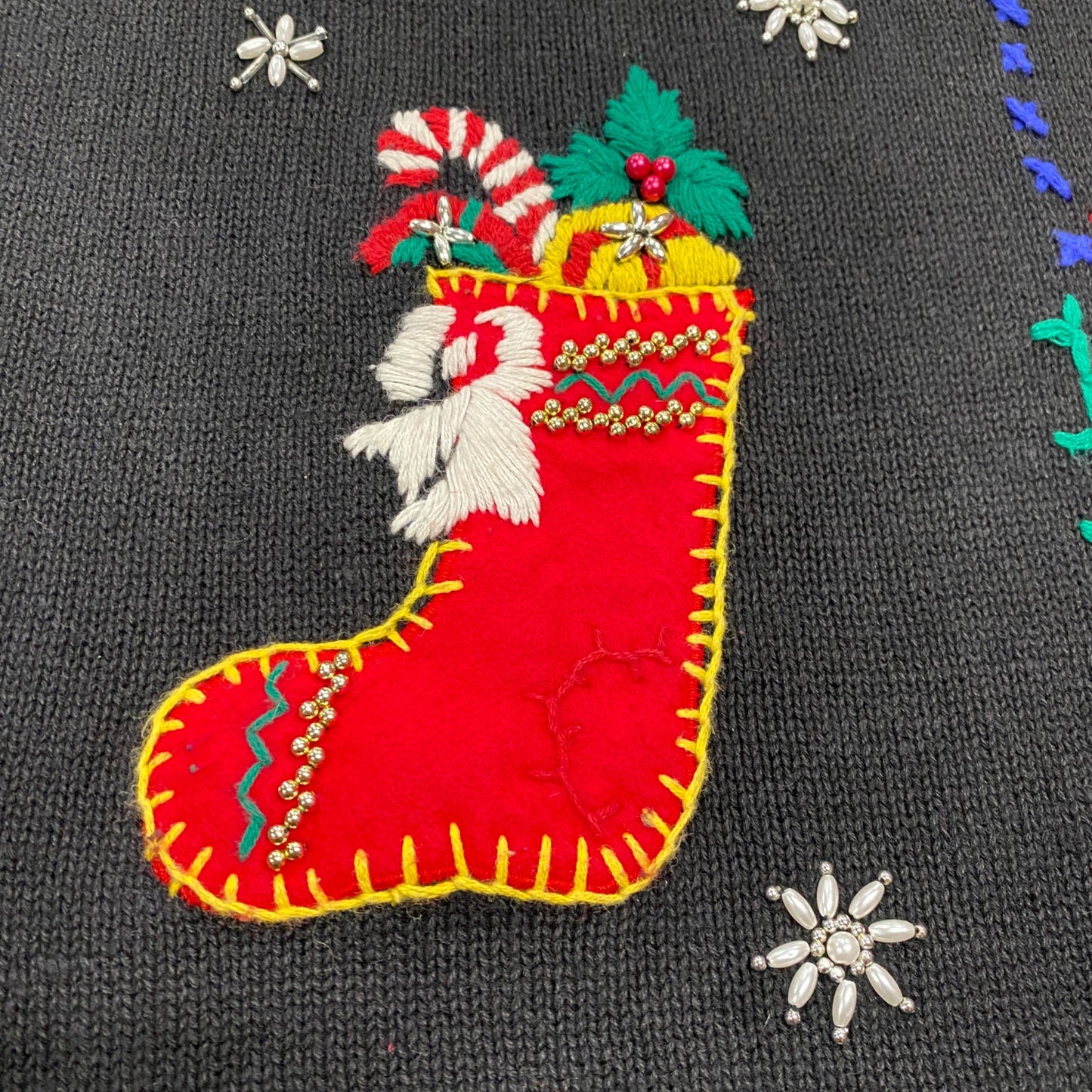 Womens Vtg Christmas Sweater Victoria Jones 3XL Black Holiday Novelty Festive