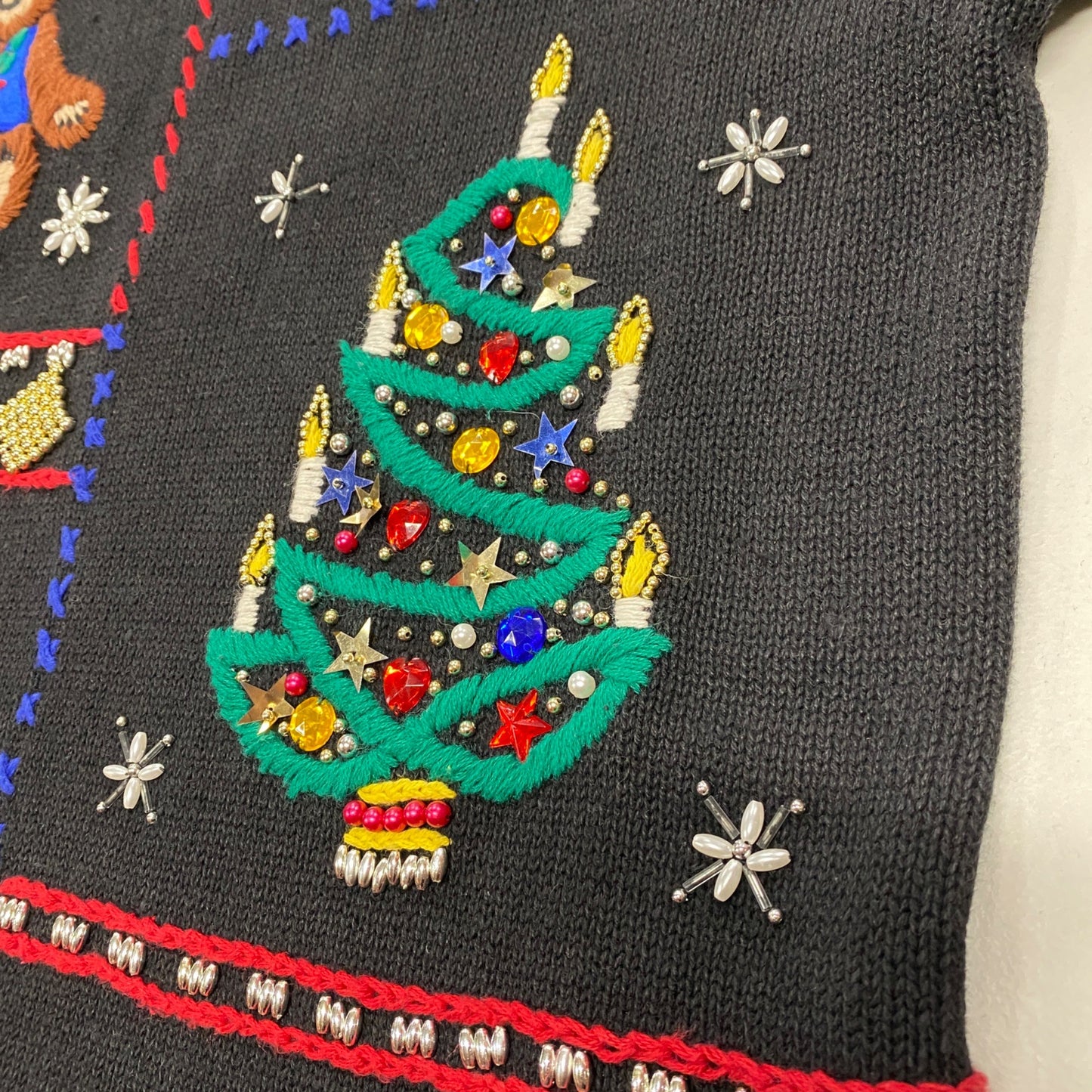 Womens Vtg Christmas Sweater Victoria Jones 3XL Black Holiday Novelty Festive