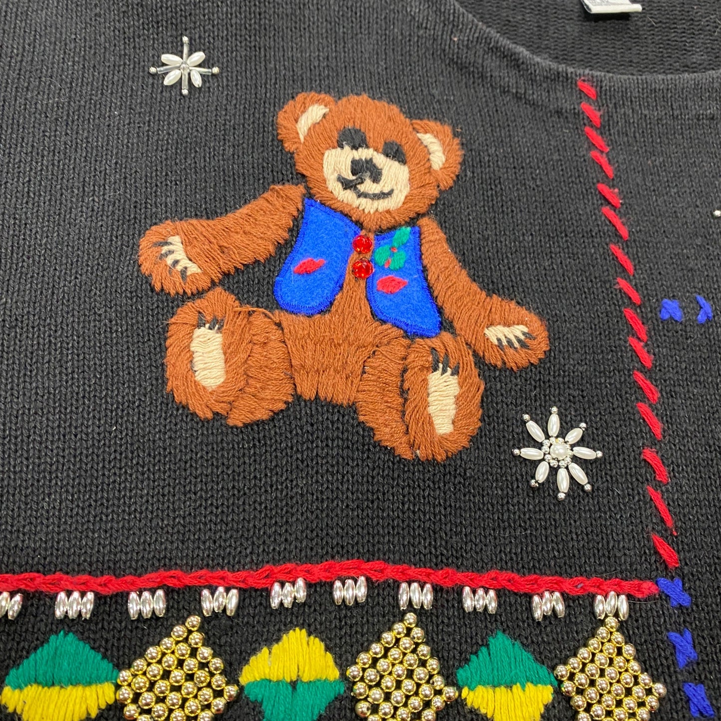 Womens Vtg Christmas Sweater Victoria Jones 3XL Black Holiday Novelty Festive