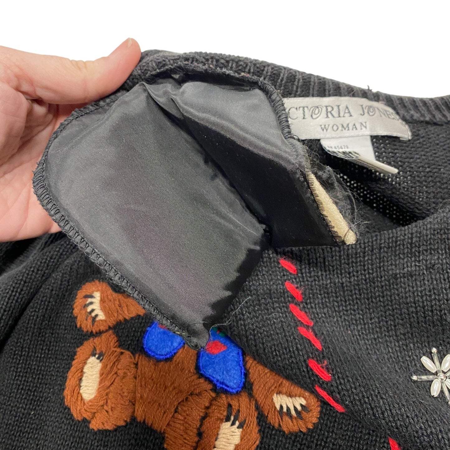 Womens Vtg Christmas Sweater Victoria Jones 3XL Black Holiday Novelty Festive