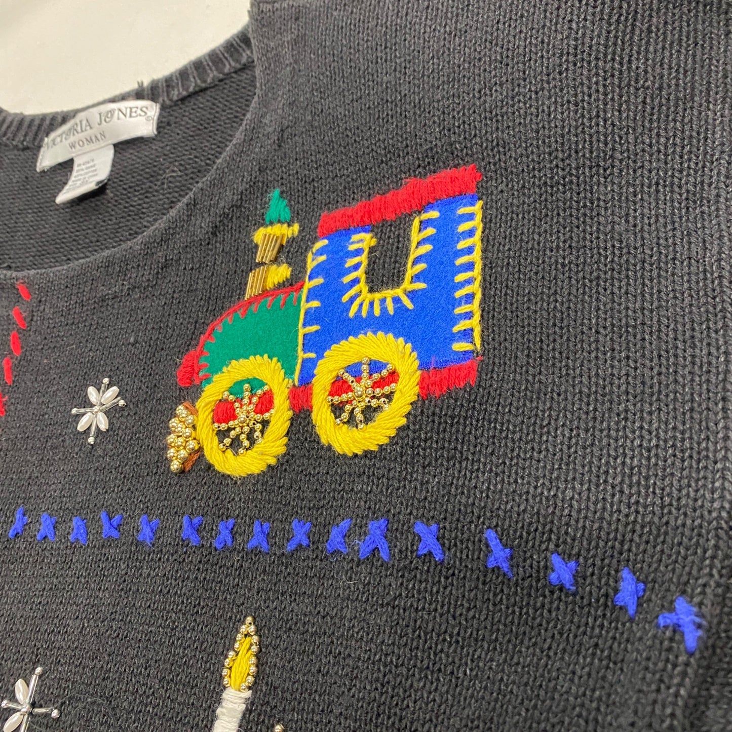 Womens Vtg Christmas Sweater Victoria Jones 3XL Black Holiday Novelty Festive