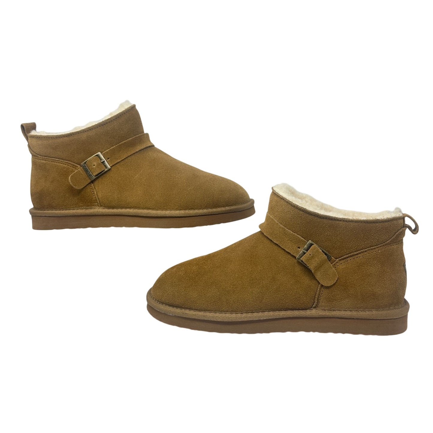 Bearpaw Slip-On Ankle Boots Womens 11 Pawz Brown Suede Leather Buckle NWT Cozy