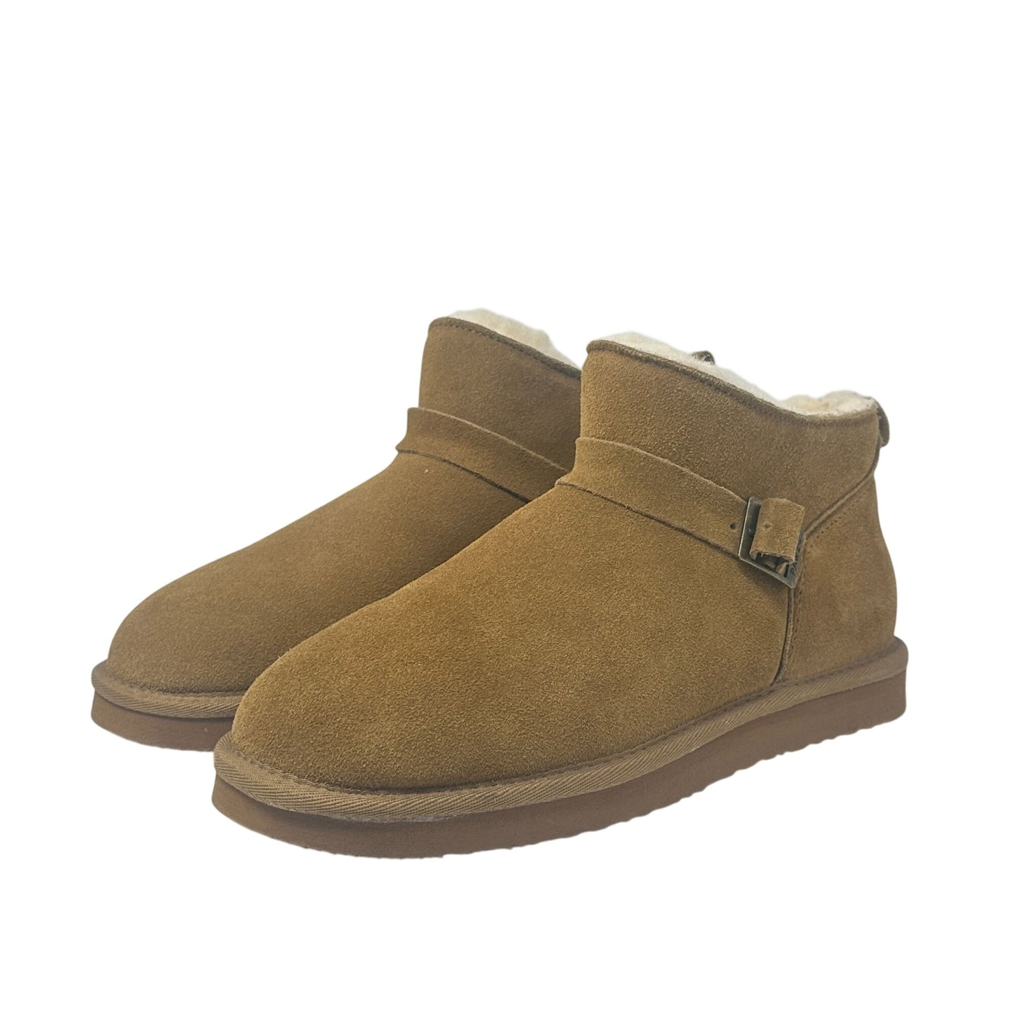 Bearpaw Slip-On Ankle Boots Womens 11 Pawz Brown Suede Leather Buckle NWT Cozy