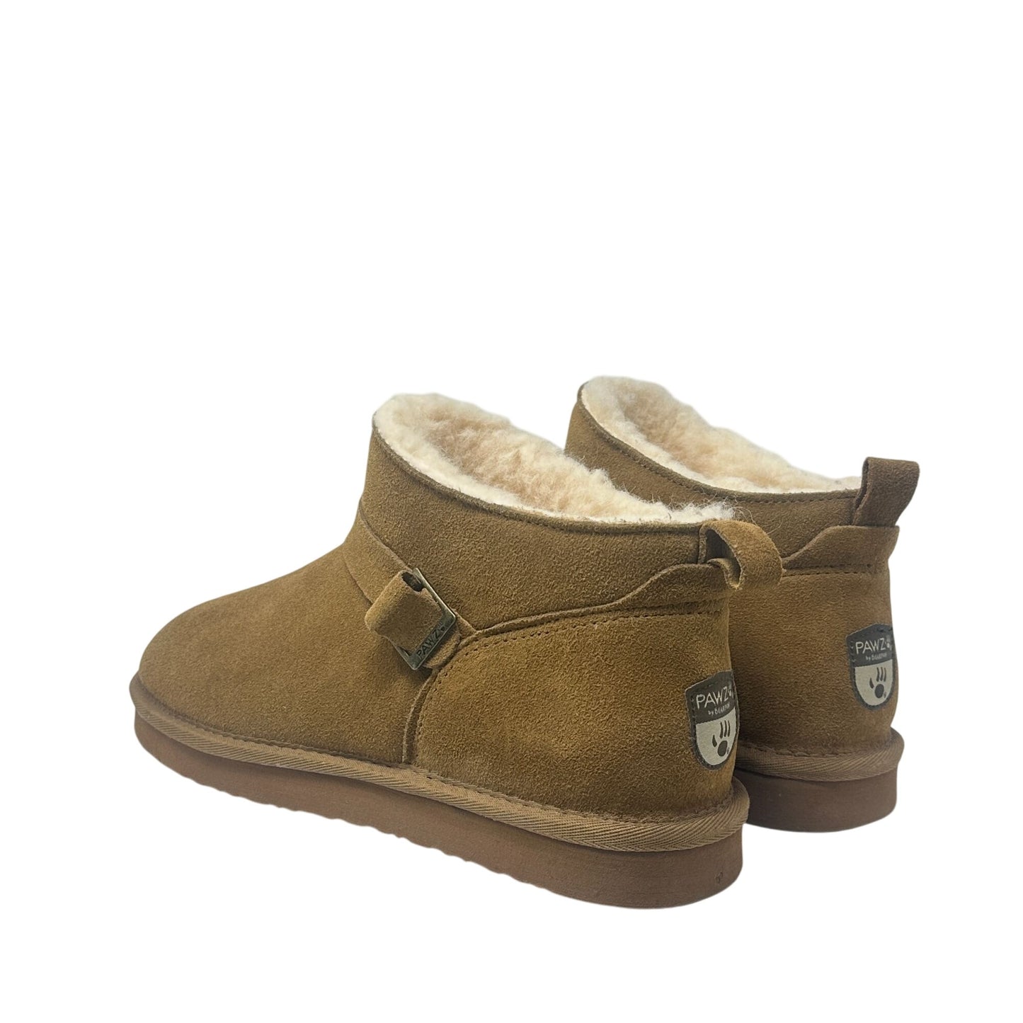 Bearpaw Slip-On Ankle Boots Womens 11 Pawz Brown Suede Leather Buckle NWT Cozy