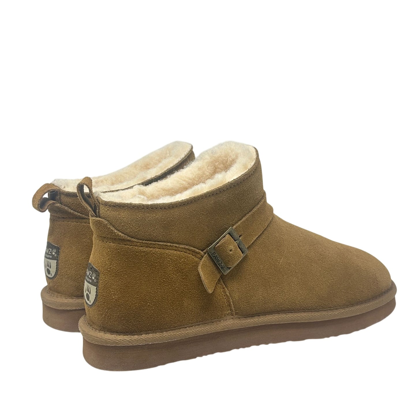 Bearpaw Slip-On Ankle Boots Womens 11 Pawz Brown Suede Leather Buckle NWT Cozy