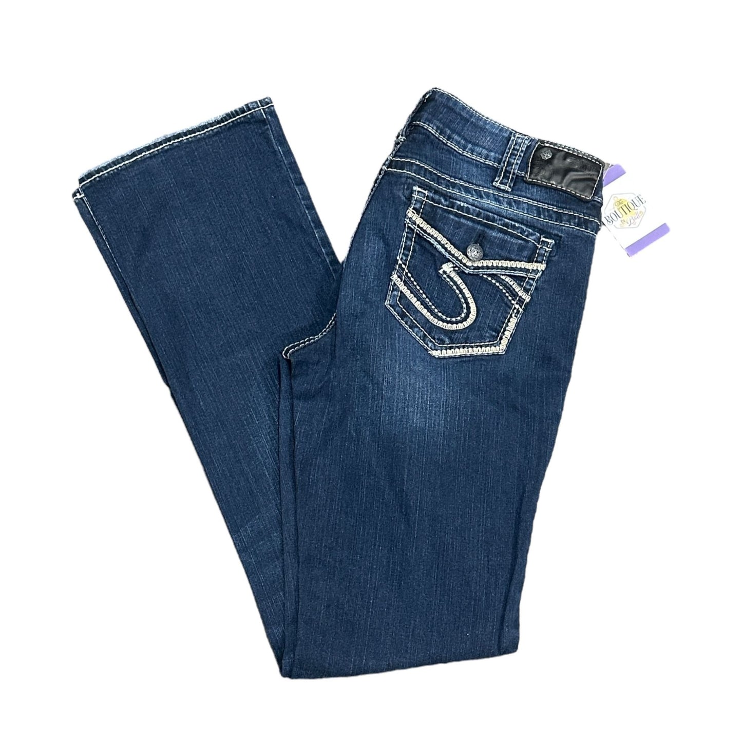 Silver Jeans Suki Mid Slim Boot Jeans Womens 31x35 Long Inseam Faux Flap Pockets