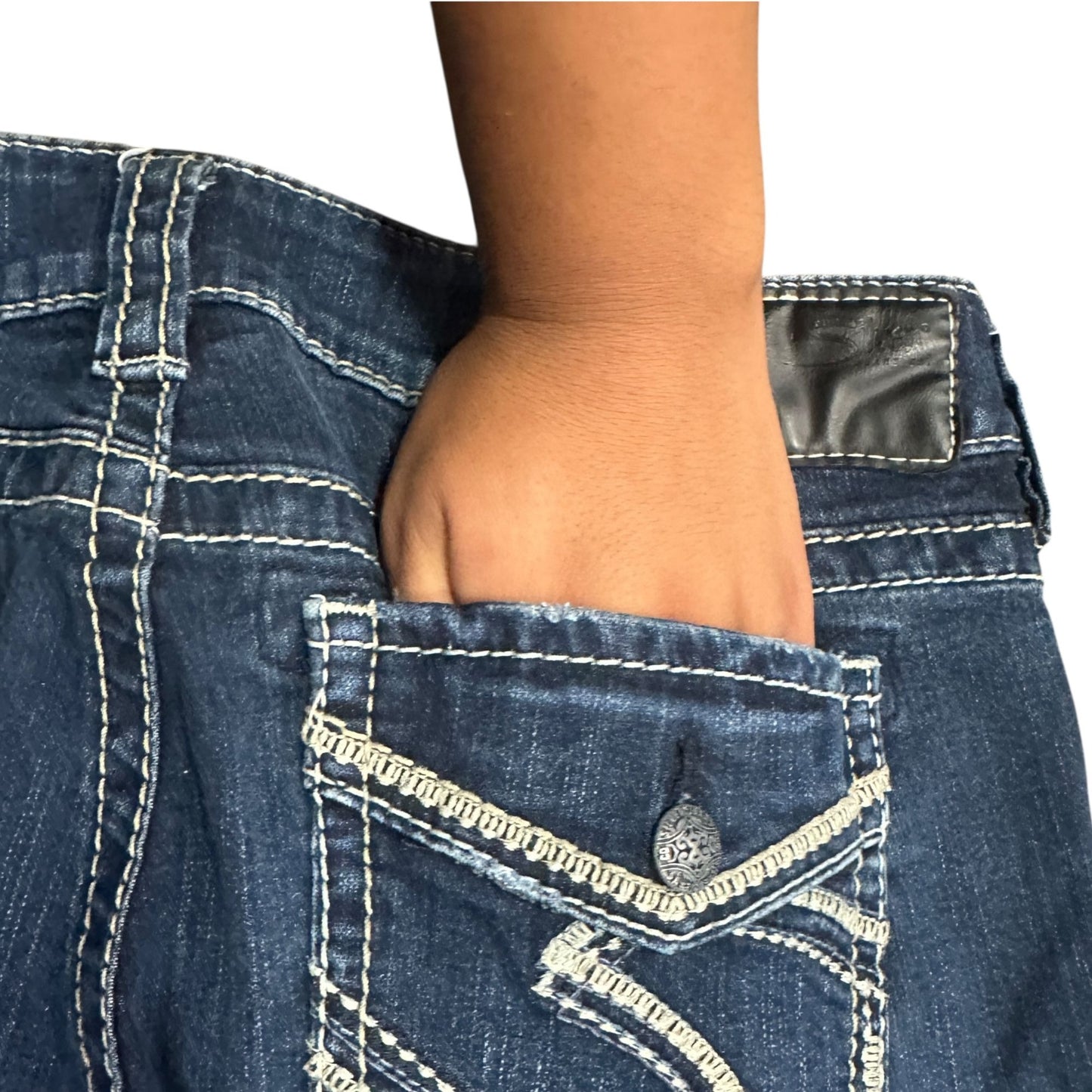Silver Jeans Suki Mid Slim Boot Jeans Womens 31x35 Long Inseam Faux Flap Pockets