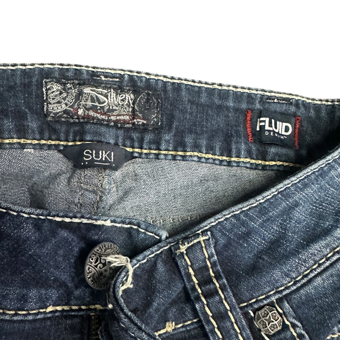 Silver Jeans Suki Mid Slim Boot Jeans Womens 31x35 Long Inseam Faux Flap Pockets
