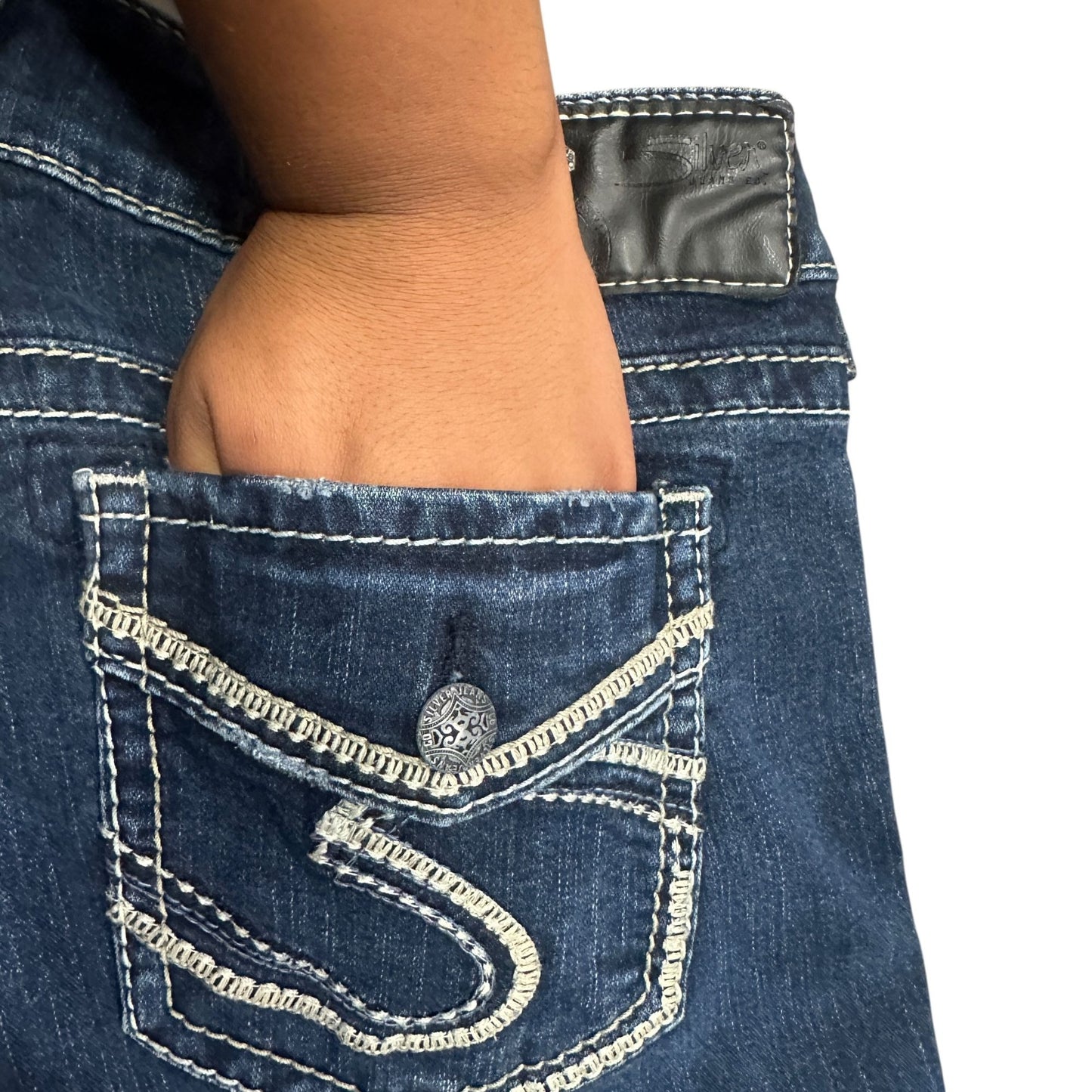 Silver Jeans Suki Mid Slim Boot Jeans Womens 31x35 Long Inseam Faux Flap Pockets