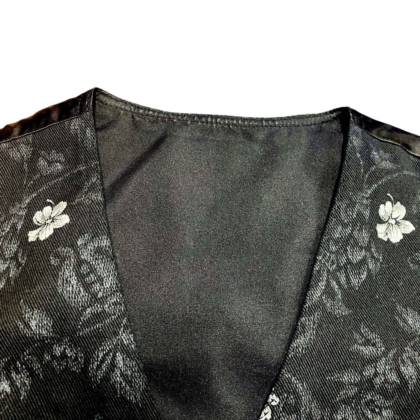 Vintage 90s Black Floral Tapestry Vest Fitted Button Dark Academia Whimsigoth