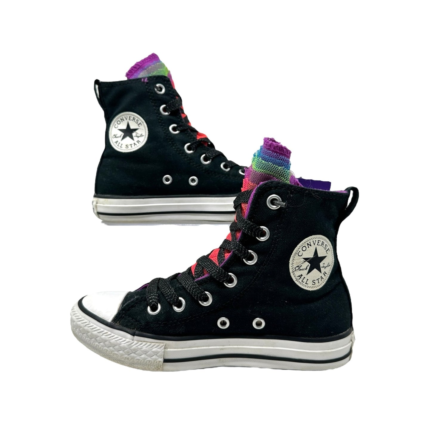 Converse Chuck Taylors Girls 13 Rainbow Tulle High Top Glitter Lace Up Sneakers