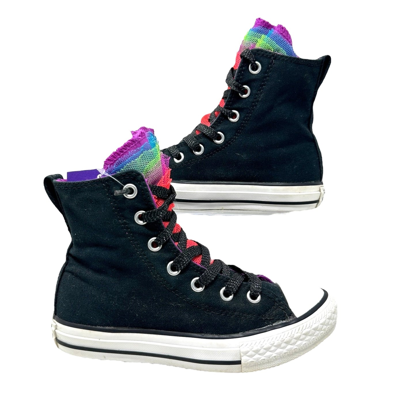 Converse Chuck Taylors Girls 13 Rainbow Tulle High Top Glitter Lace Up Sneakers