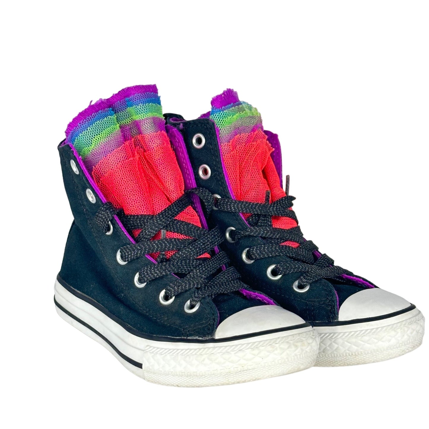 Converse Chuck Taylors Girls 13 Rainbow Tulle High Top Glitter Lace Up Sneakers