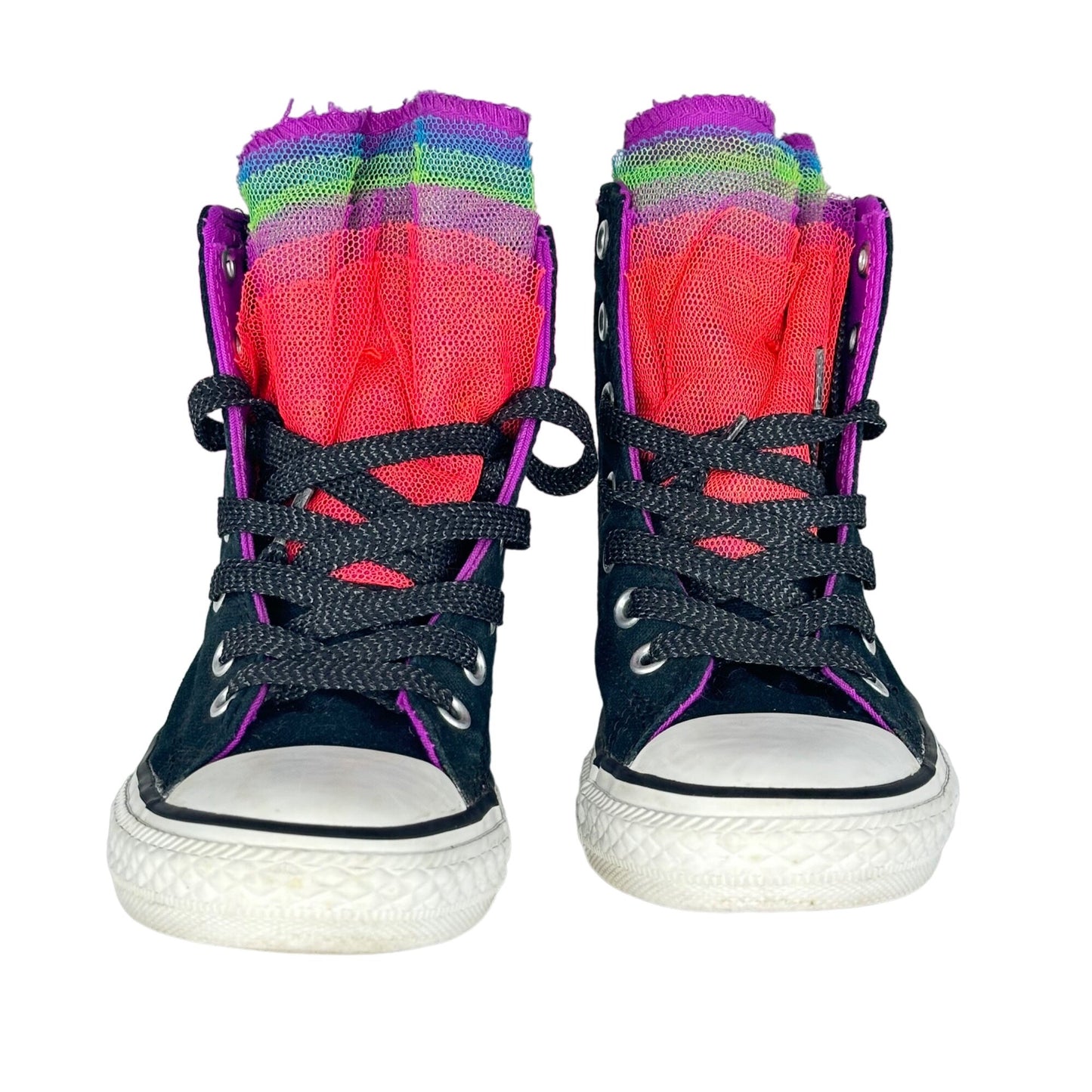 Converse Chuck Taylors Girls 13 Rainbow Tulle High Top Glitter Lace Up Sneakers