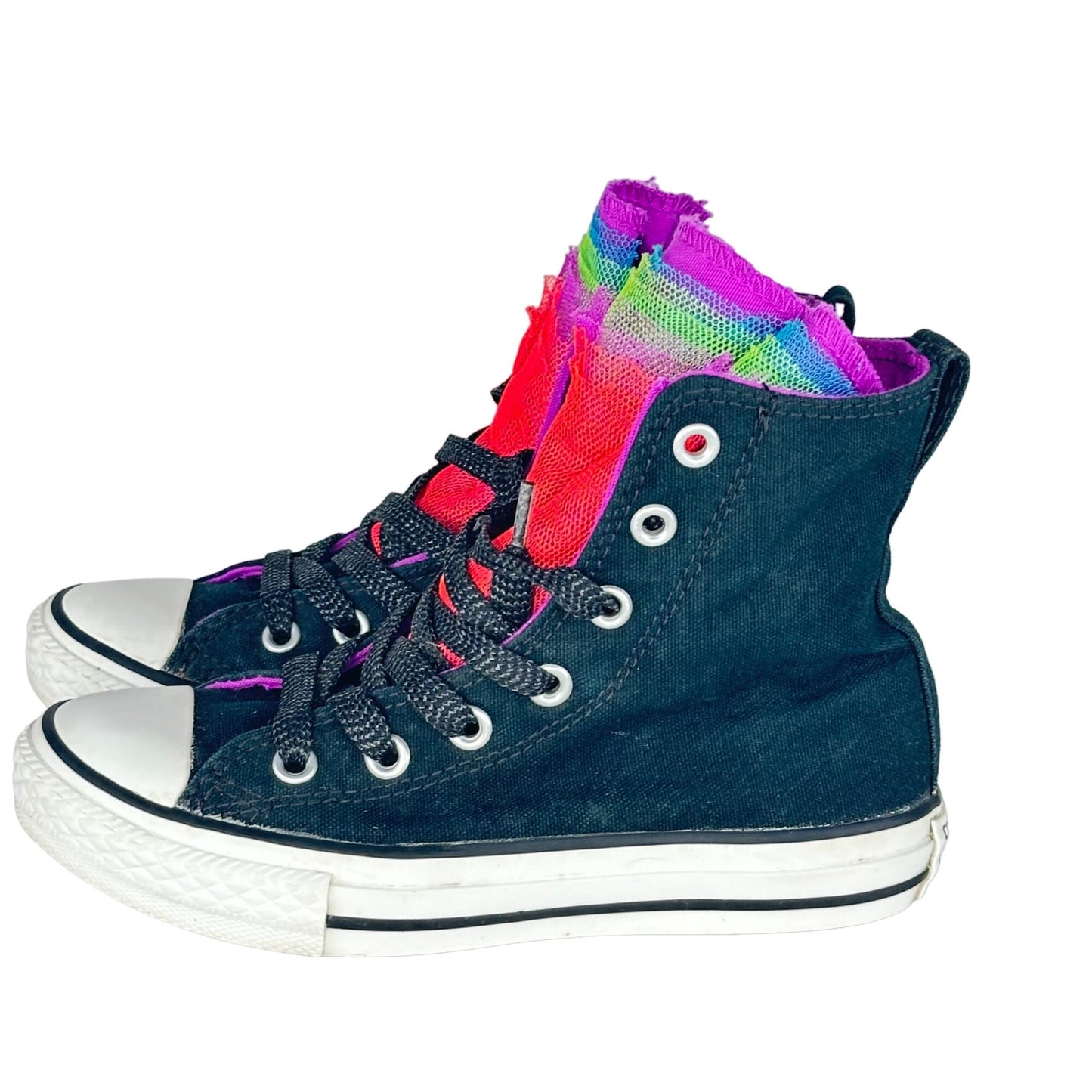 Converse Chuck Taylors Girls 13 Rainbow Tulle High Top Glitter Lace Up Sneakers