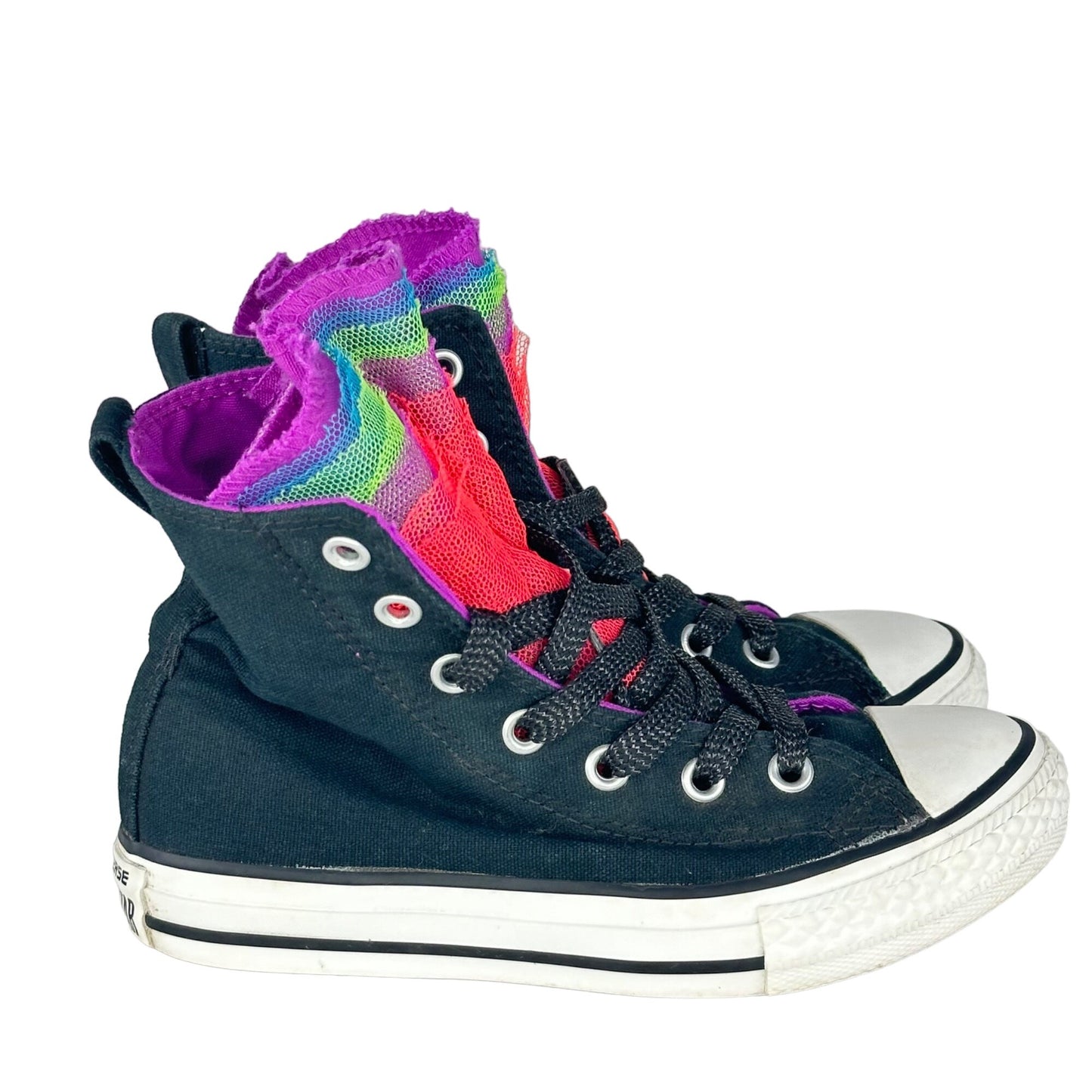 Converse Chuck Taylors Girls 13 Rainbow Tulle High Top Glitter Lace Up Sneakers