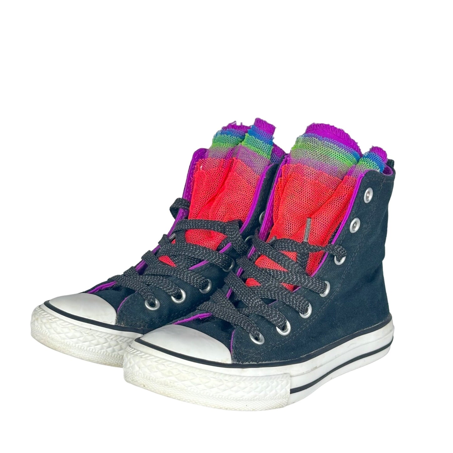 Converse Chuck Taylors Girls 13 Rainbow Tulle High Top Glitter Lace Up Sneakers