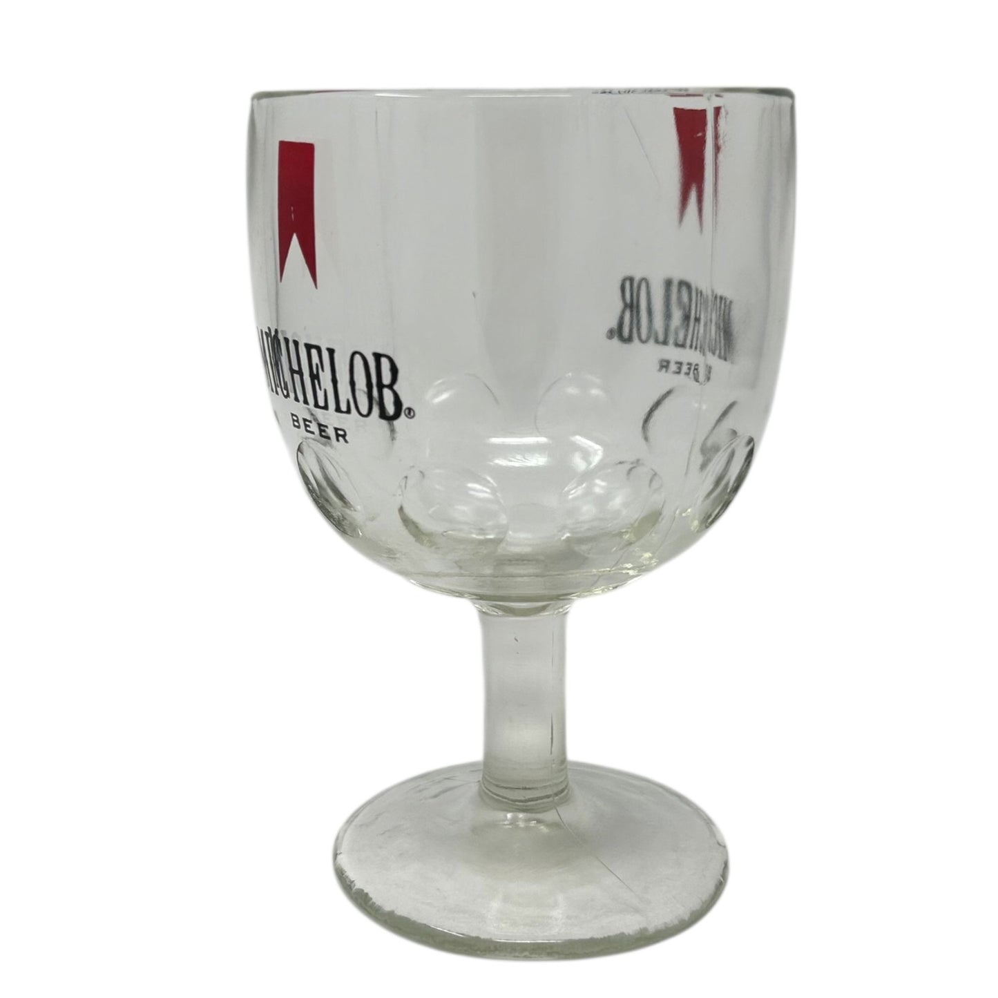 Vintage Michelob Beer Thumbprint Goblet Glass 16 oz Red Logo Barware Breweriana