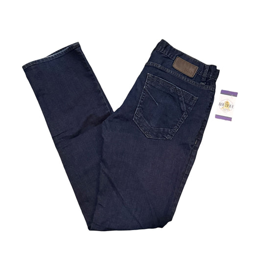 BKE Denim Aiden Straight Jeans 32L Mens Stretch Dark Wash Slim Whiskering Grind