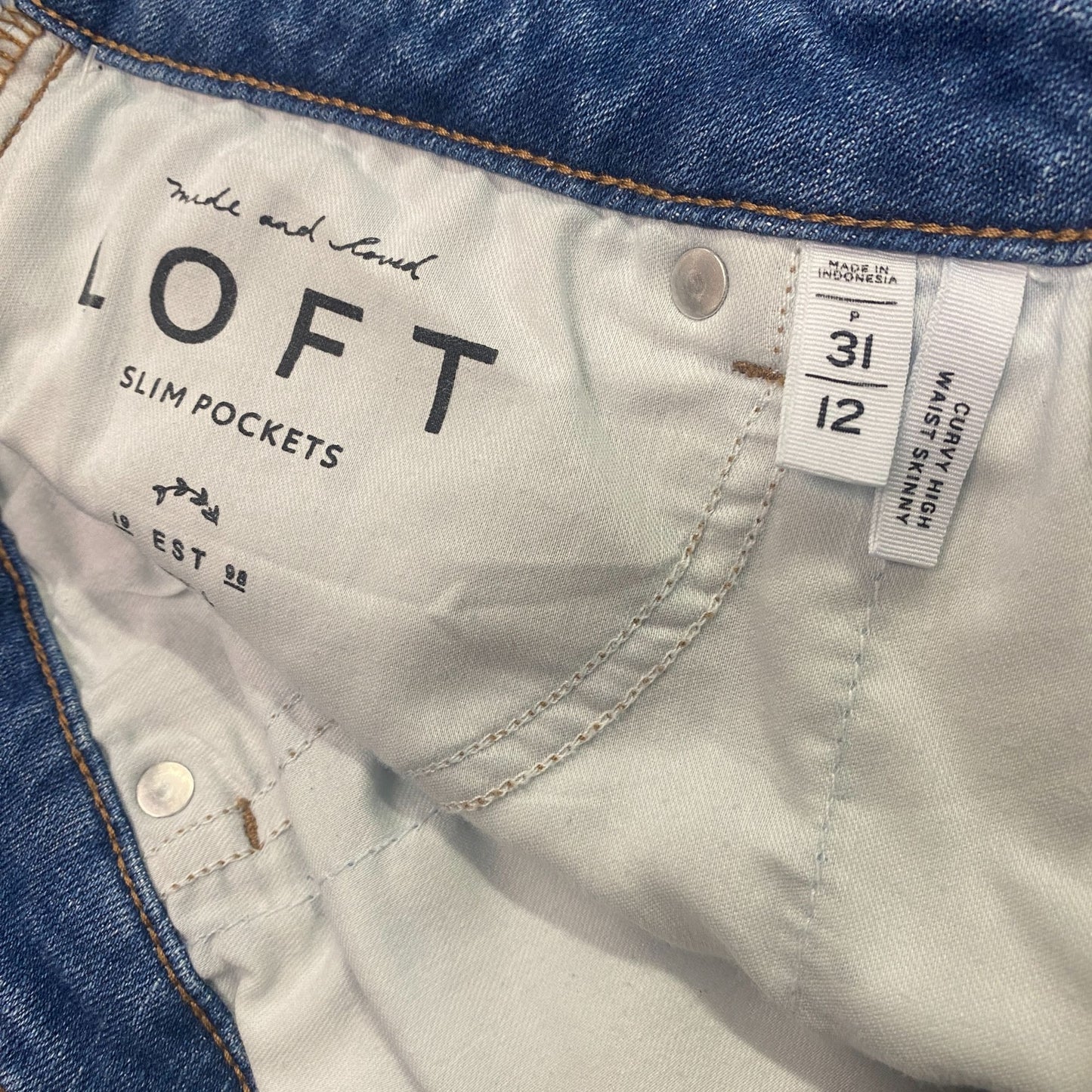LOFT Distressed Slim Pocket Skinny Crop Jeans Womens Petite 12/31 Blue Raw Hem