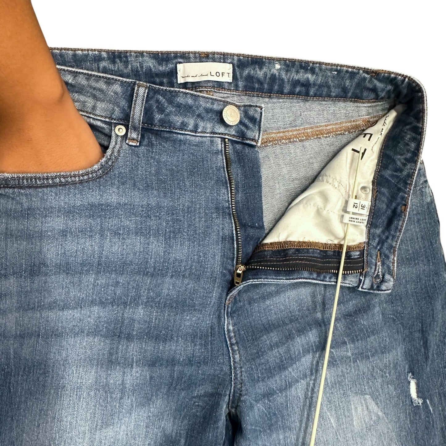 LOFT Distressed Slim Pocket Skinny Crop Jeans Womens Petite 12/31 Blue Raw Hem