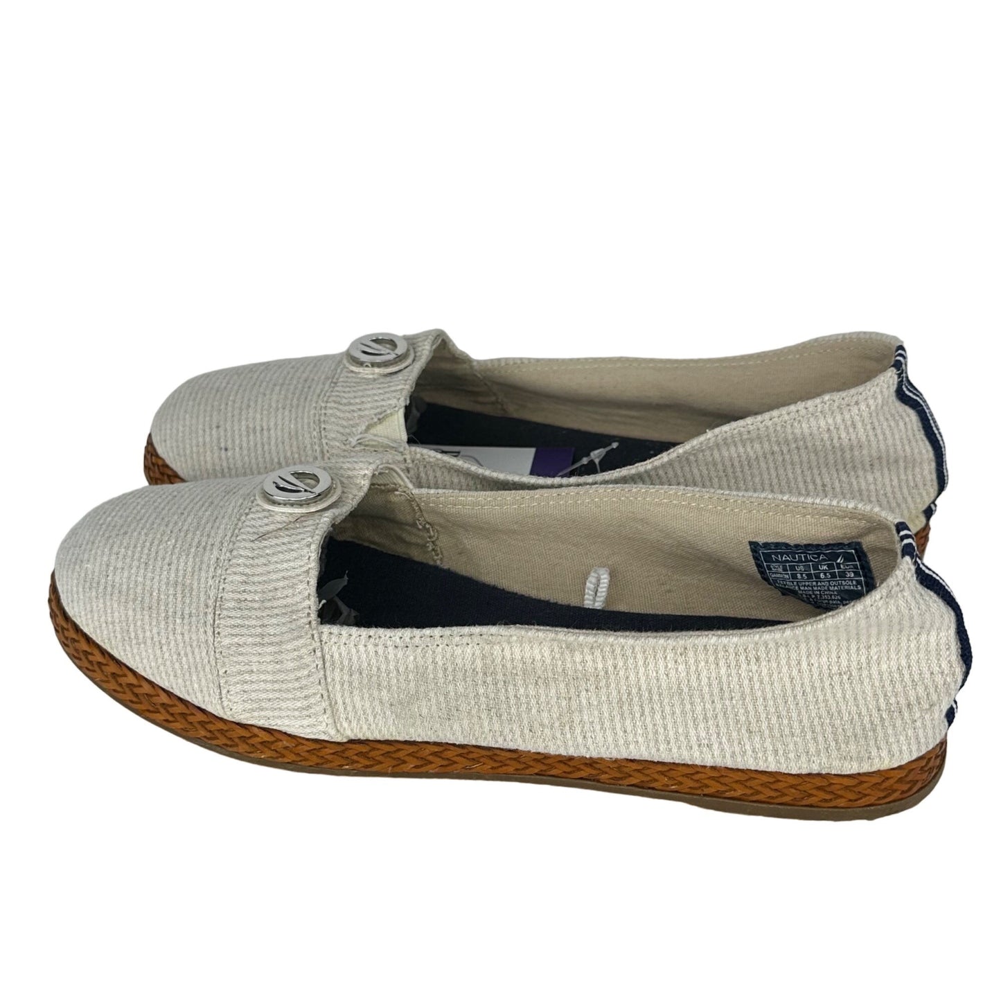 Nautica 8.5 Gammon Beige Canvas Slip-on Shoes Braided Leather Espadrilles Casual