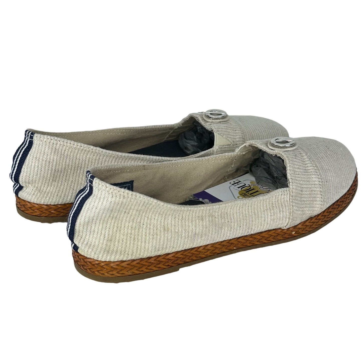 Nautica 8.5 Gammon Beige Canvas Slip-on Shoes Braided Leather Espadrilles Casual