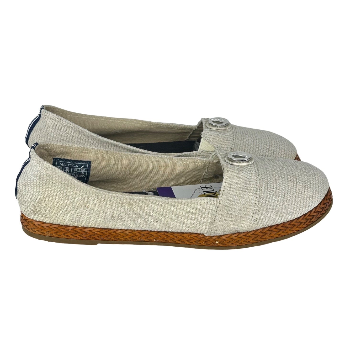 Nautica 8.5 Gammon Beige Canvas Slip-on Shoes Braided Leather Espadrilles Casual