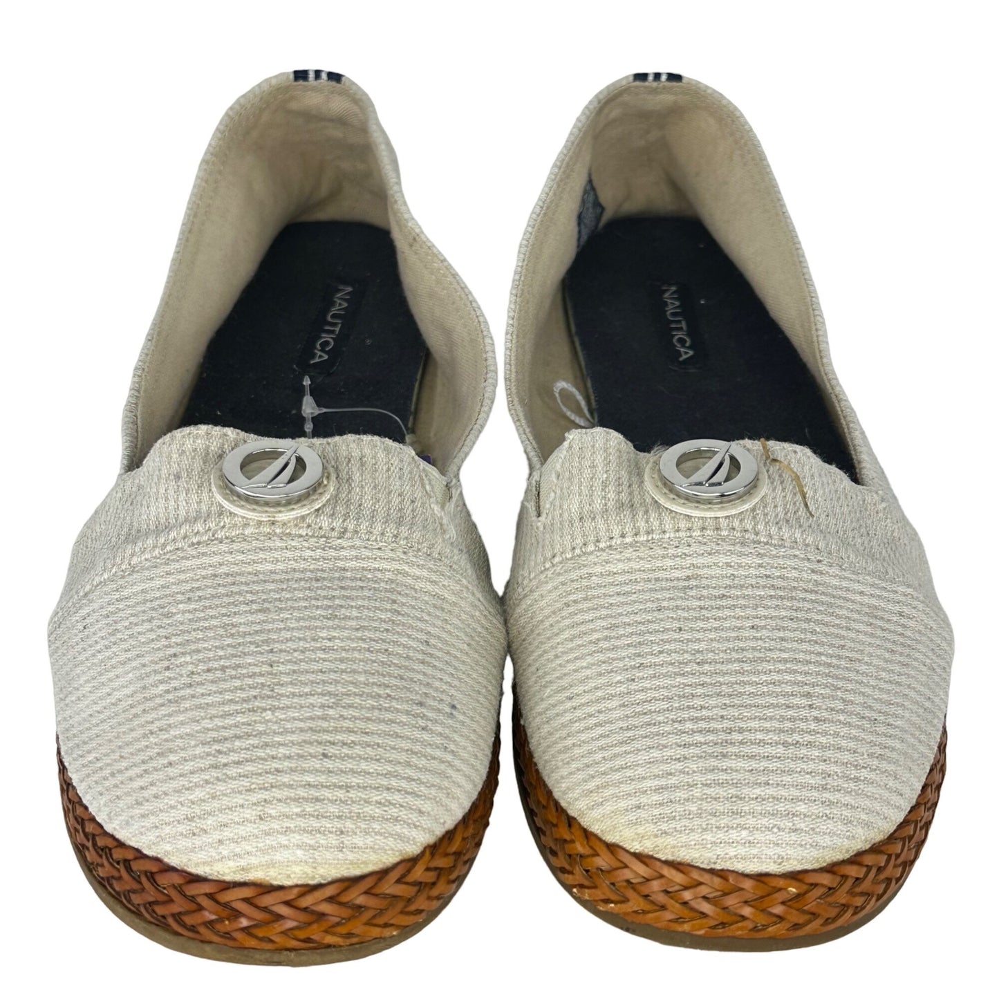 Nautica 8.5 Gammon Beige Canvas Slip-on Shoes Braided Leather Espadrilles Casual